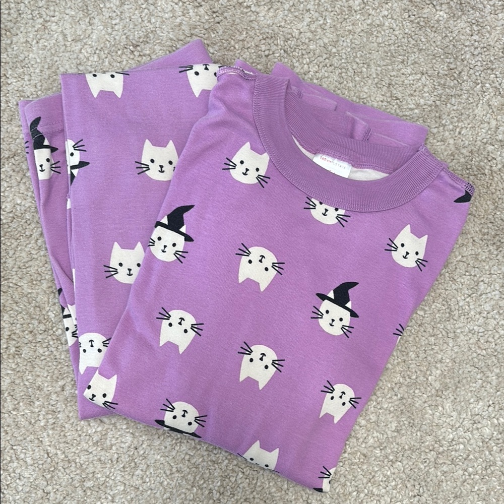 Hanna Anderson Purple Cat Print Kids Pajamas